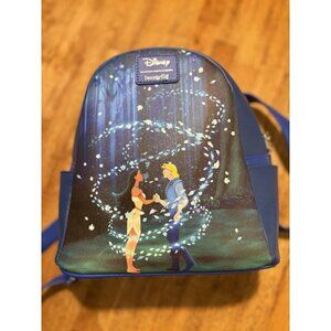 LOUNGEFLY Disney Pocahontas Colors of the Wind Backpack Pocket Faux Blue Leather